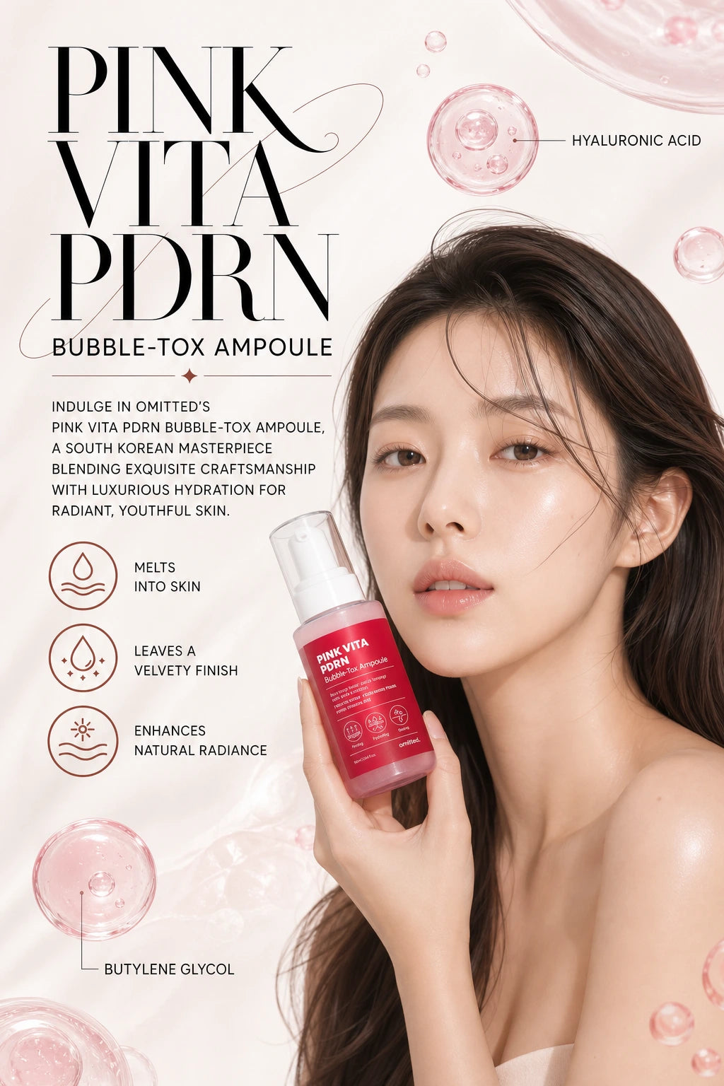 Pink Vita PDRN Bubble-Tox Ampoule 90ml | Omitted | Omitted Pink Vita PDRN Bubble-Tox Serum, Artisanal Luxury Hydration