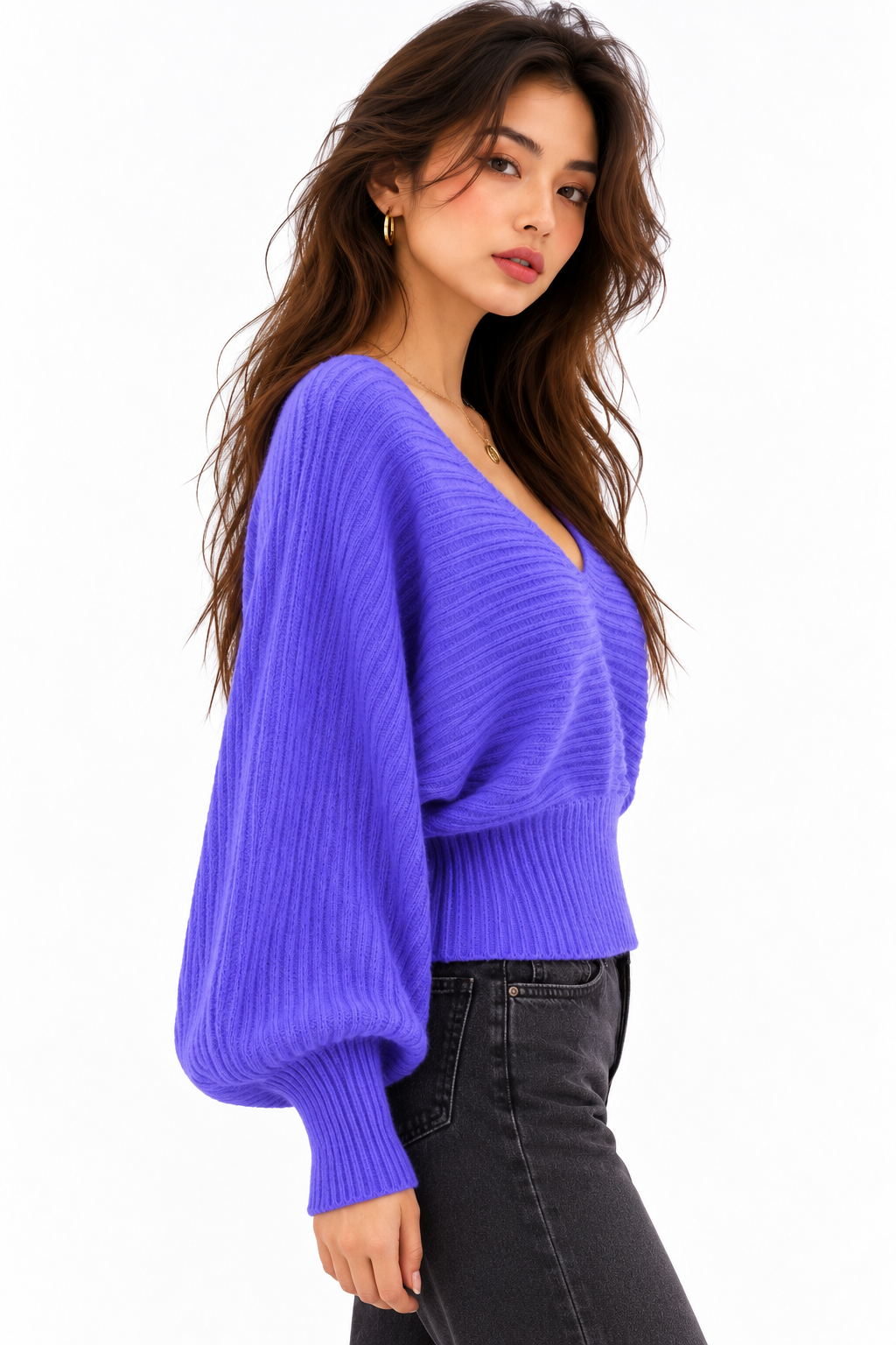 Sweetheart V-Neck Ribbed Knit Sweater | ULZZANG BELLA