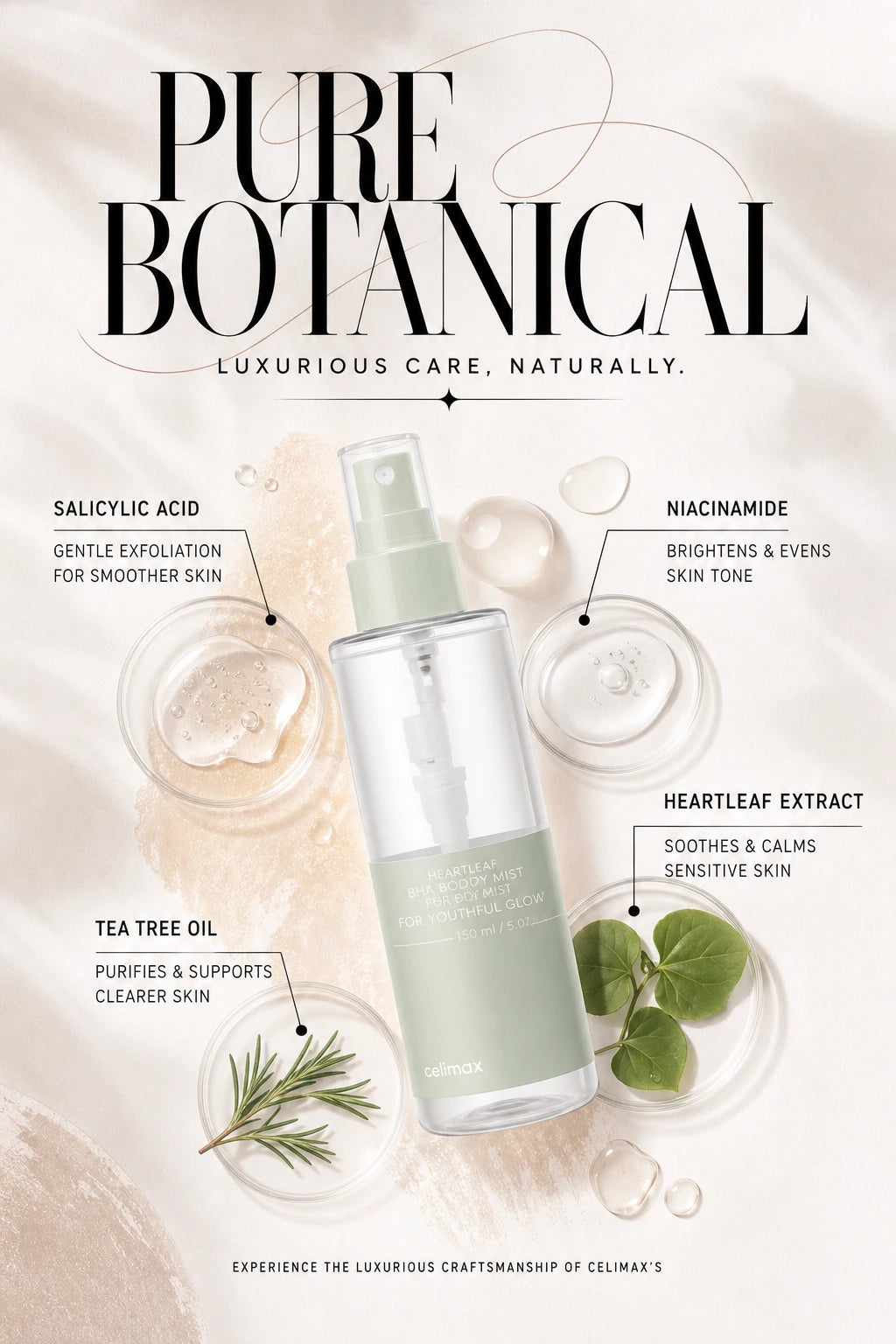 Radiant Heartleaf BHA Body Mist for Youthful Glow | Celimax | Celimax Heartleaf BHA Body Mist - Artisanal Luxury Hydration