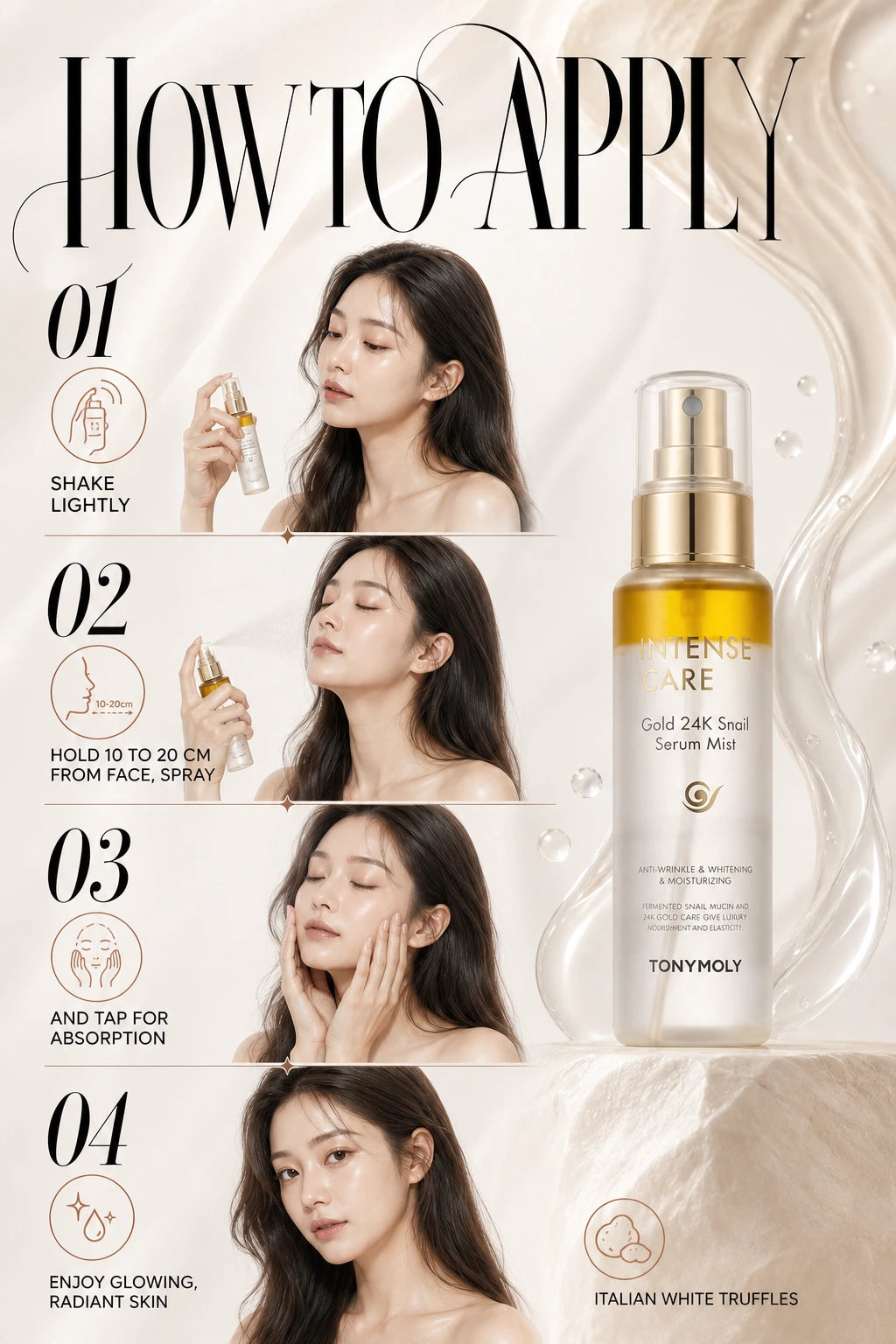 Radiant Youth Elixir Mist with 24K Gold & Snail Mucin | TONYMOLY | TONYMOLY Radiant Youth Elixir Mist - Artisanal Luxury Serum
