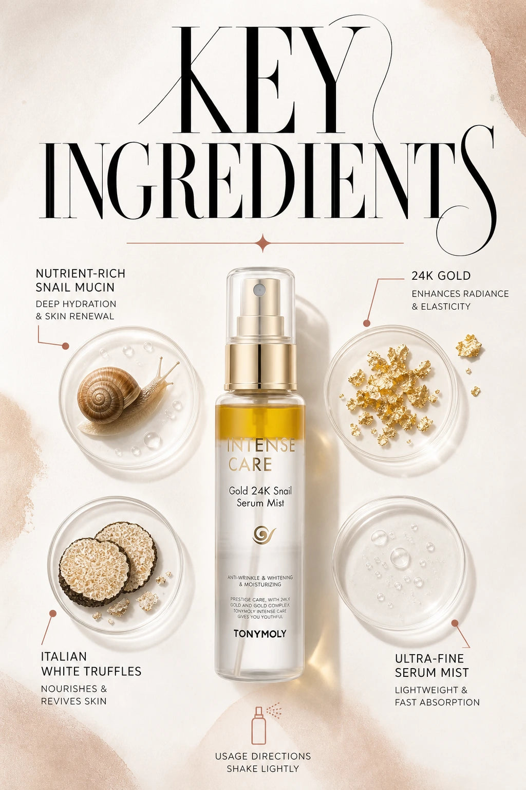 Radiant Youth Elixir Mist with 24K Gold & Snail Mucin | TONYMOLY | TONYMOLY Radiant Youth Elixir Mist - Artisanal Luxury Serum