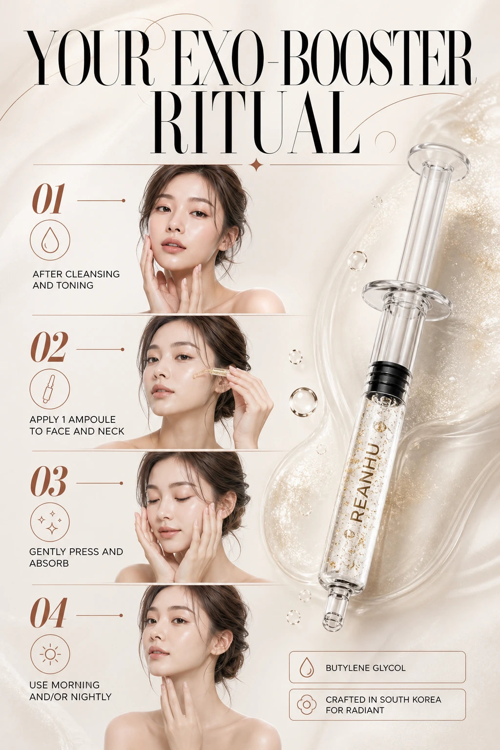 Reanhu Exo-Booster Goldshot Ampoule 2mg 7ea | Dr.Petit | Dr.Petit Exo-Booster Ampoule | Couture Luxury Serum 24K Gold
