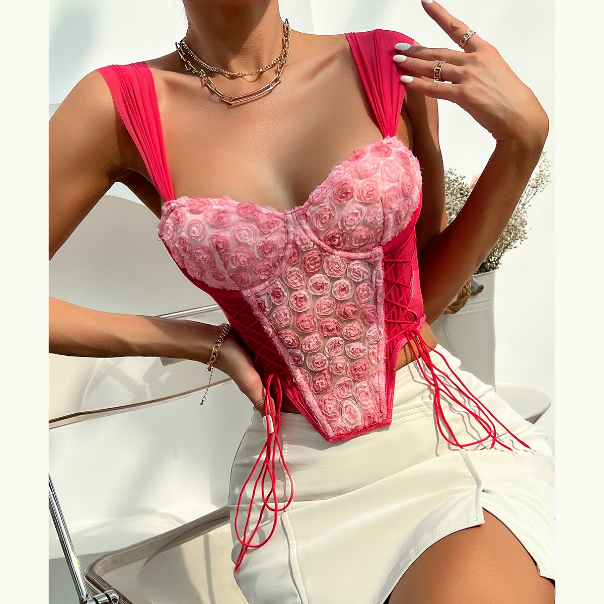 French Floral Dreams Backless Bustier Corset for Women | ULZZANG BELLA