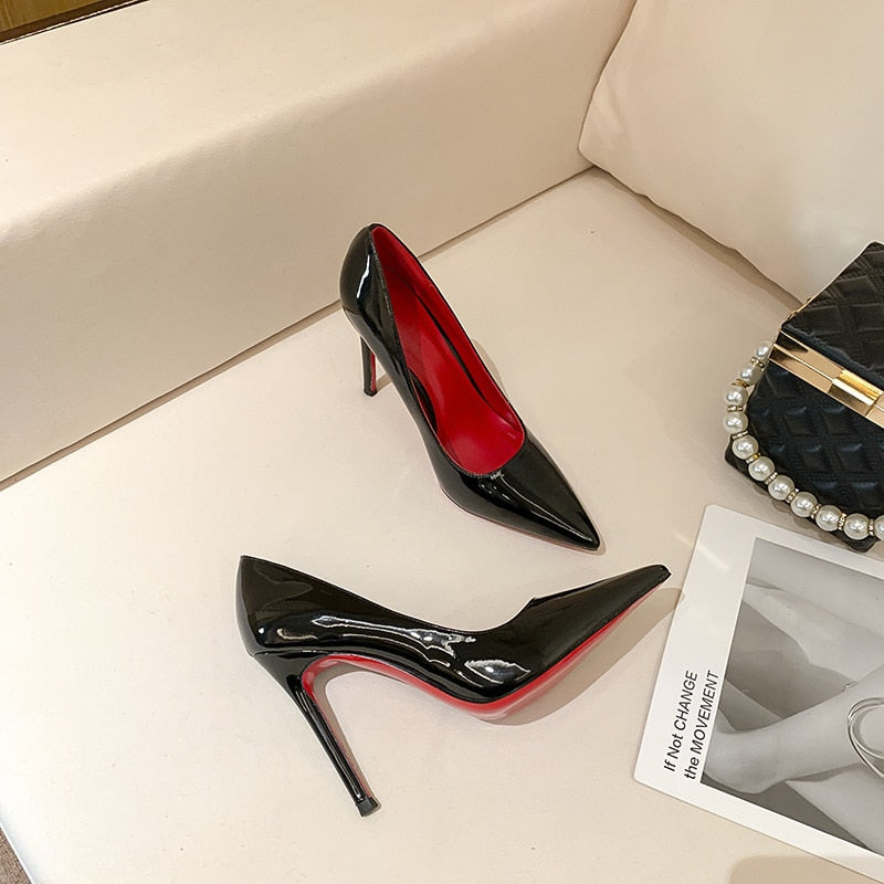 Luxury Red Lacquer Leather High Heel Pumps for Women | ULZZANG BELLA