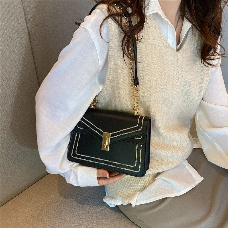 Borsa a tracolla con catena in pelle PU di lusso per donna | ULZZANG BELLA