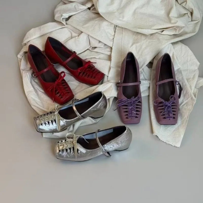 Améliane Braided T-Strap Square-Toe Ballet Flats | ULZZANG BELLA