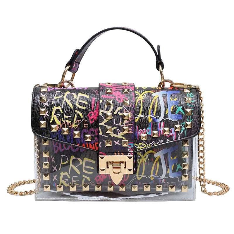 Graffiti Rivets PVC Crossbody Messenger Handbag for Women | ULZZANG BELLA