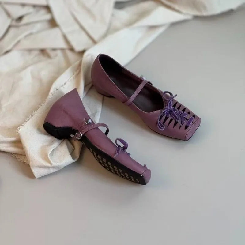 Améliane Braided T-Strap Square-Toe Ballet Flats | ULZZANG BELLA