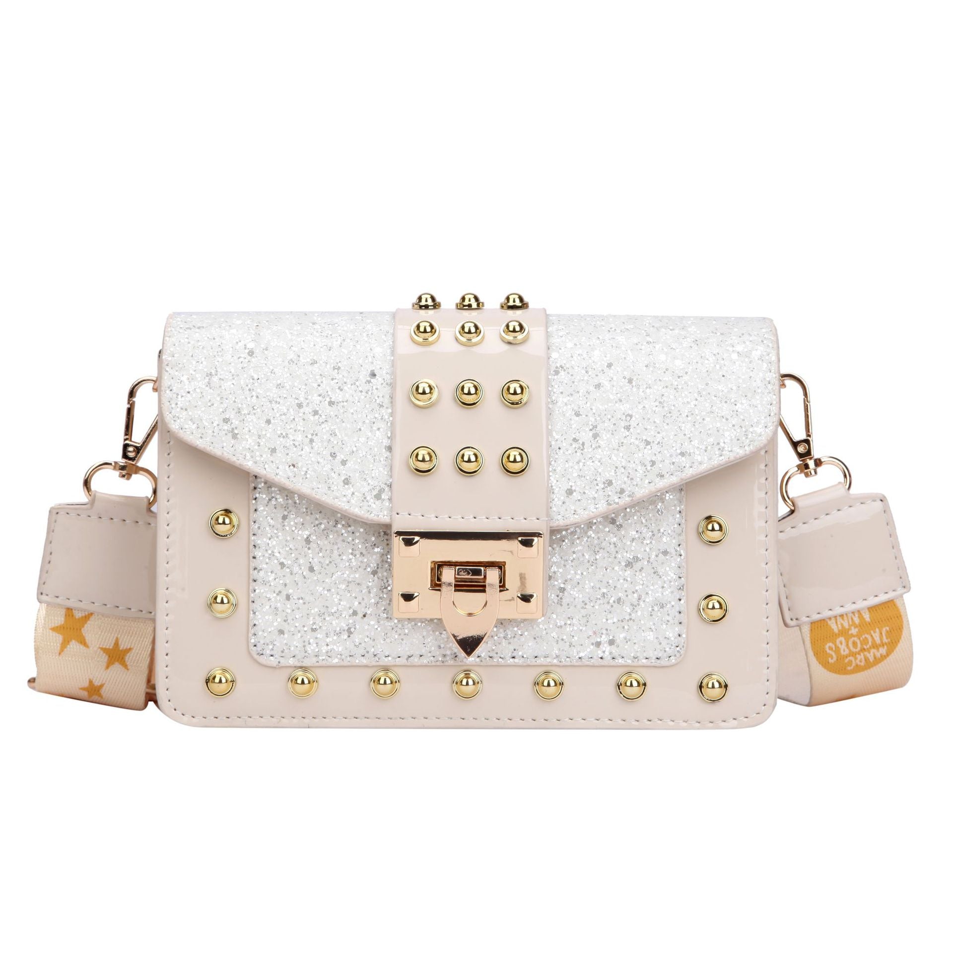 Sequin Rivet Embellished Patent Leather Crossbody Bag | ULZZANG BELLA