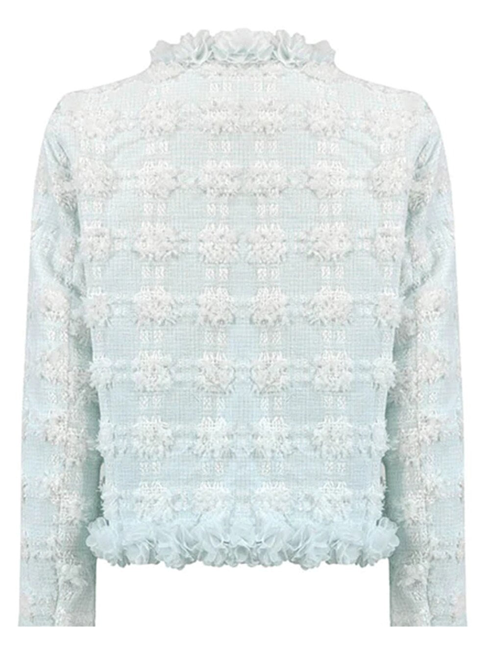 Elegant Blue Pearl Button Tweed Jacket for Women | ULZZANG BELLA