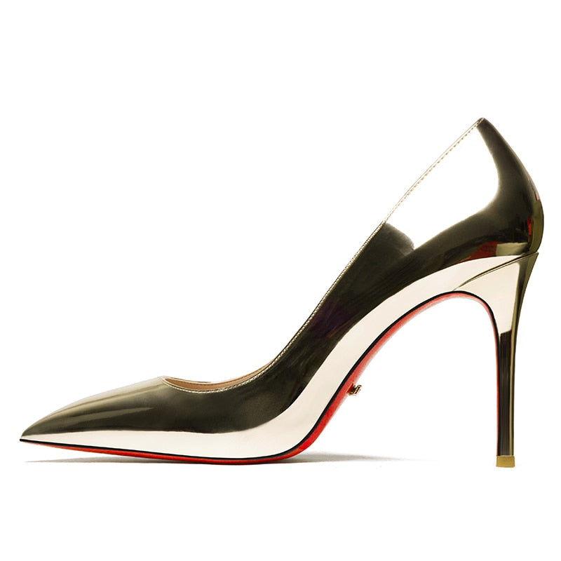 Stunning Red Lacquer Leather High Heel Pumps for Women | ULZZANG BELLA