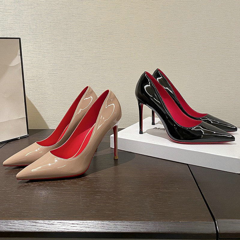 Luxury Red Lacquer Leather High Heel Pumps for Women | ULZZANG BELLA