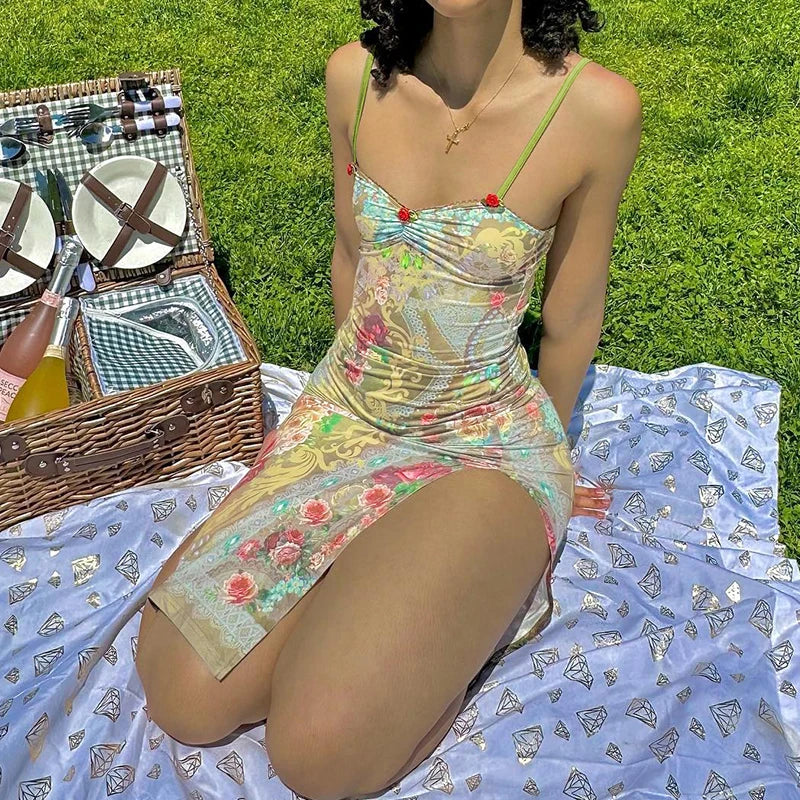 Enchanting Sunset Serenade Bodycon Midi Dress for Women | ULZZANG BELLA