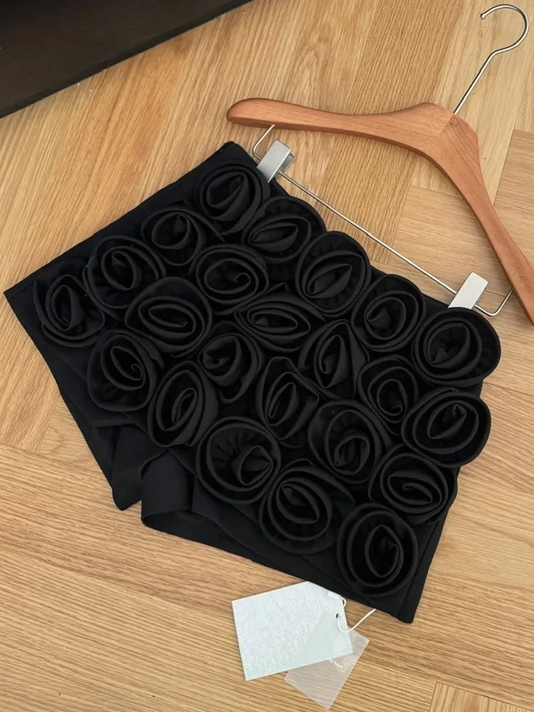 Rosalie 3D Rose Appliqué High-Waist Shorts | ULZZANG BELLA