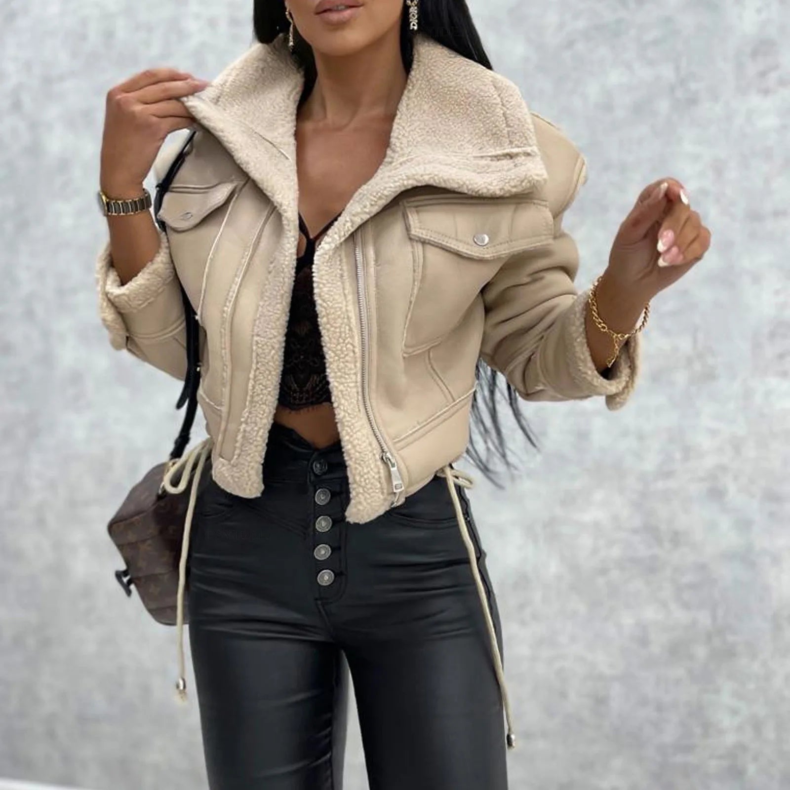Chic Faux Leather Motorcycle Jacket for Women | ULZZANG BELLA