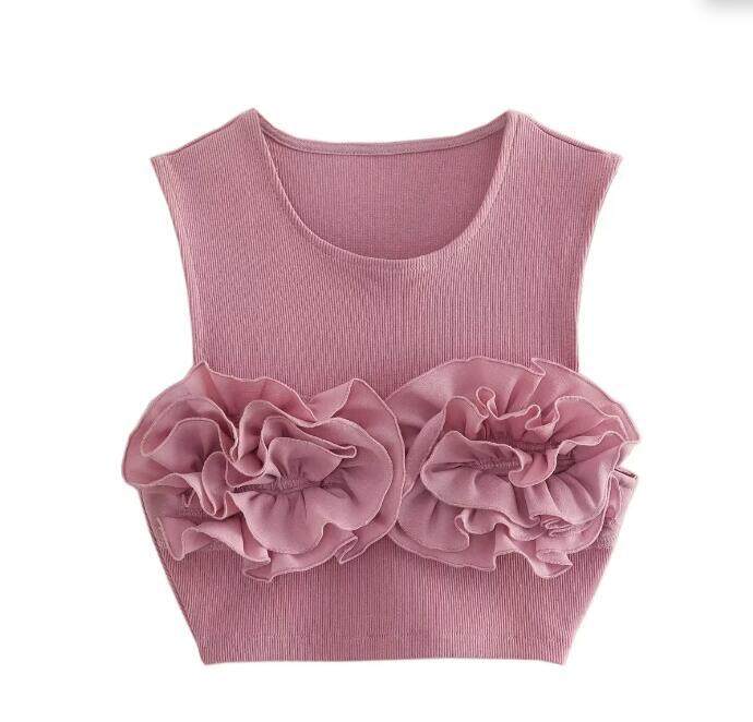 Flirty Chic Ruffled Edge Sleeveless Crop Top for Women | ULZZANG BELLA