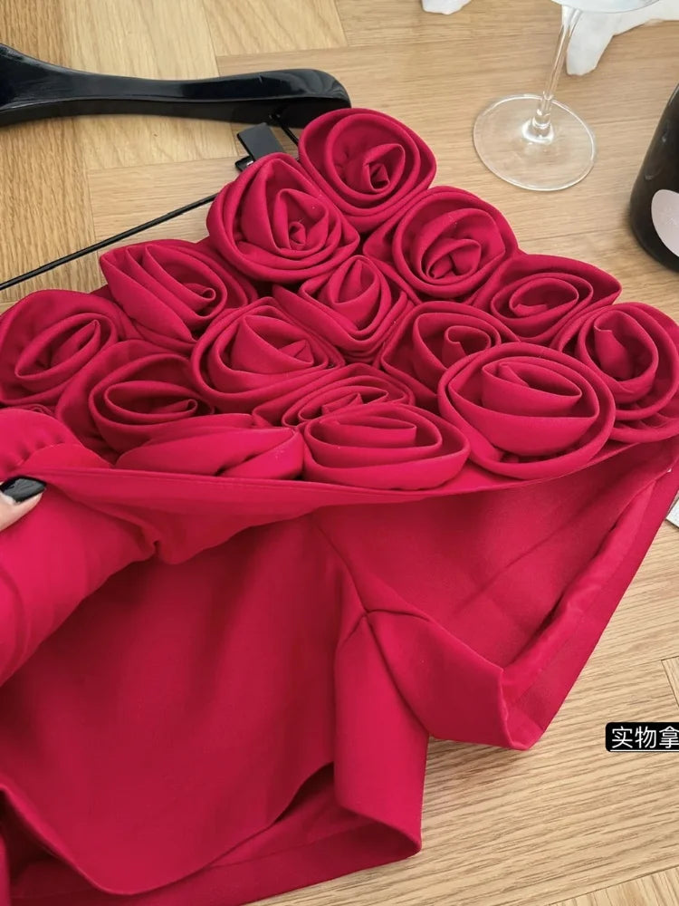 Rosalie 3D Rose Appliqué High-Waist Shorts | ULZZANG BELLA