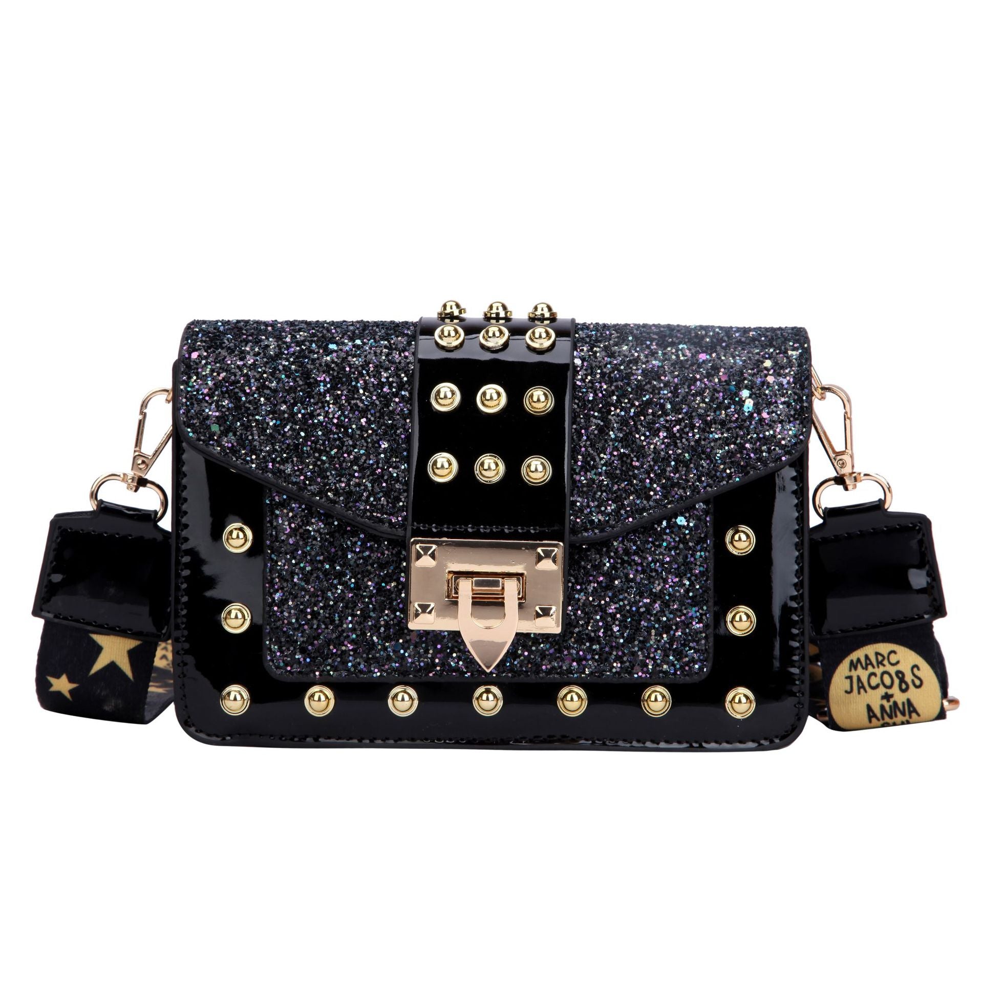 Sequin Rivet Embellished Patent Leather Crossbody Bag | ULZZANG BELLA