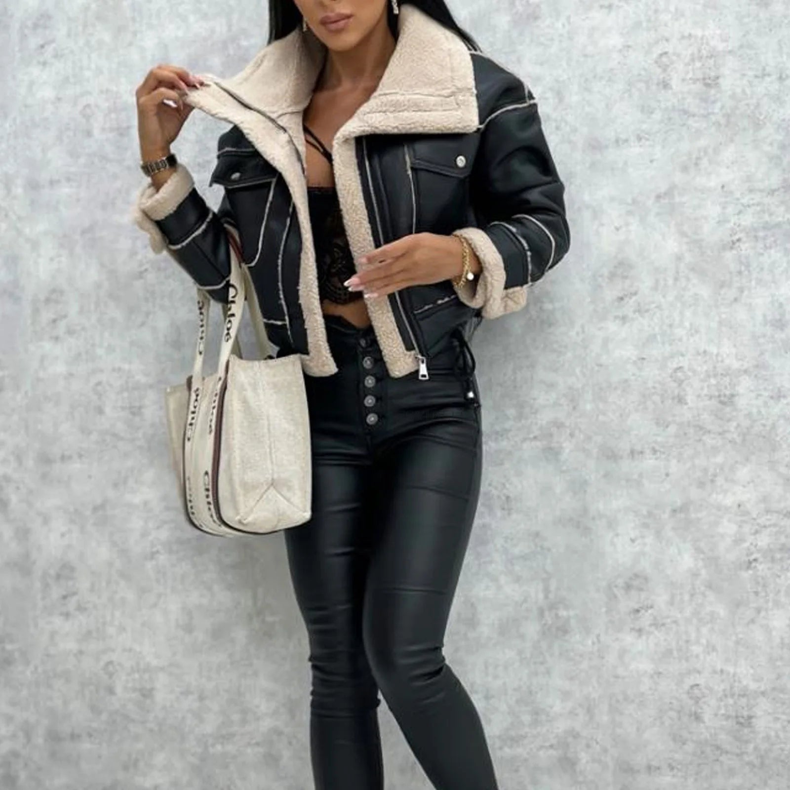 Chic Faux Leather Motorcycle Jacket for Women | ULZZANG BELLA
