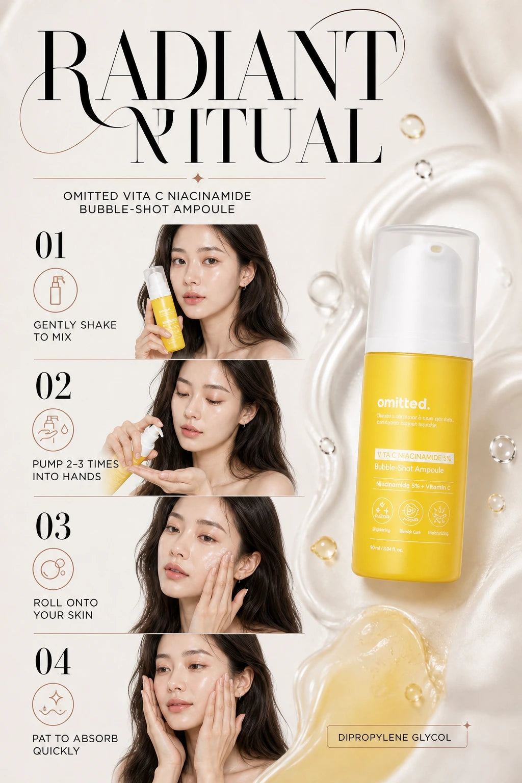 Vita C Niacinamide 5% Bubble-Shot Ampoule 90ml | Omitted | Omitted Vita C Niacinamide Bubble-Shot Ampoule, Artisanal Serum