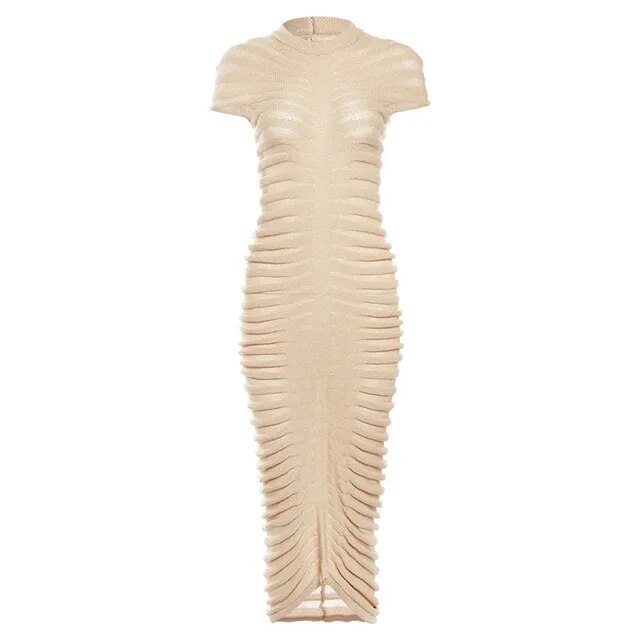 White Elegant Bodycon Knitted Maxi Dress for Women | ULZZANG BELLA