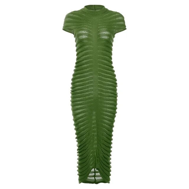 White Elegant Bodycon Knitted Maxi Dress for Women | ULZZANG BELLA
