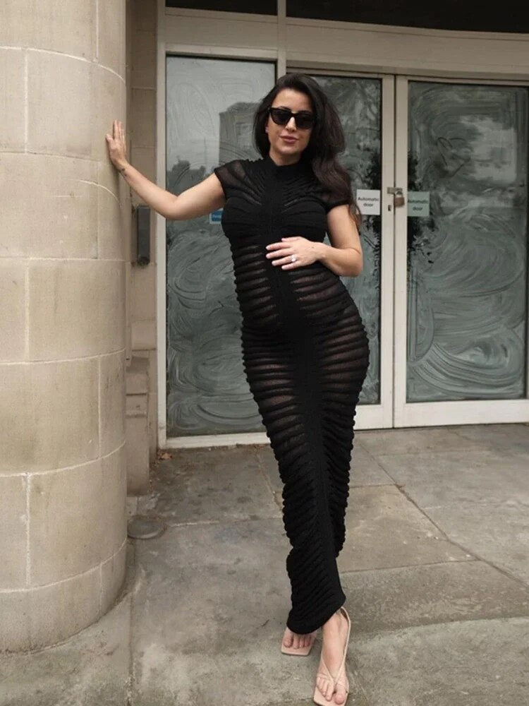 White Elegant Bodycon Knitted Maxi Dress for Women | ULZZANG BELLA