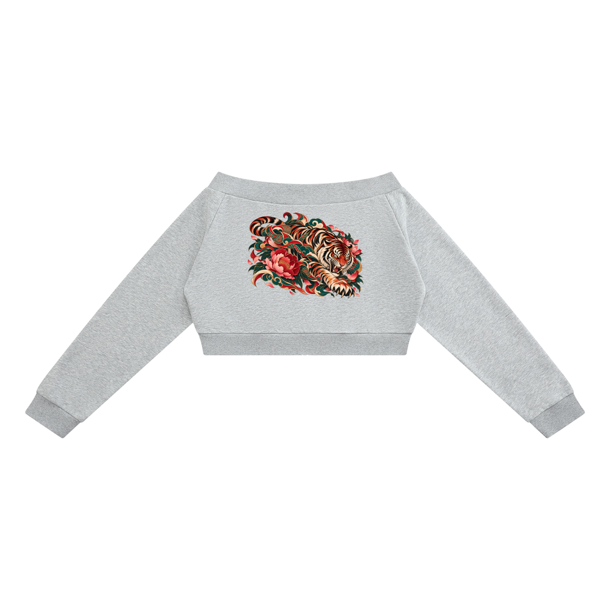 Korean Tiger Off-Shoulder Cropped Zip Hoodie | ULZZANG BELLA
