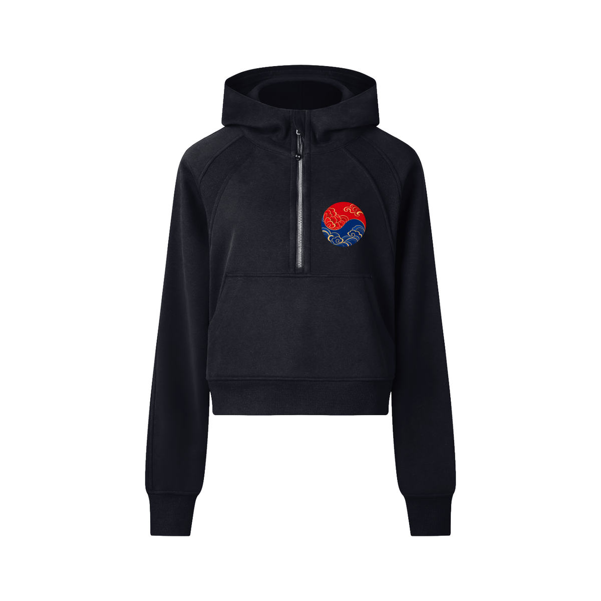 ULZZANG BELLA Korean Dragon Cropped Half-Zip Hoodie | Bold Streetwear