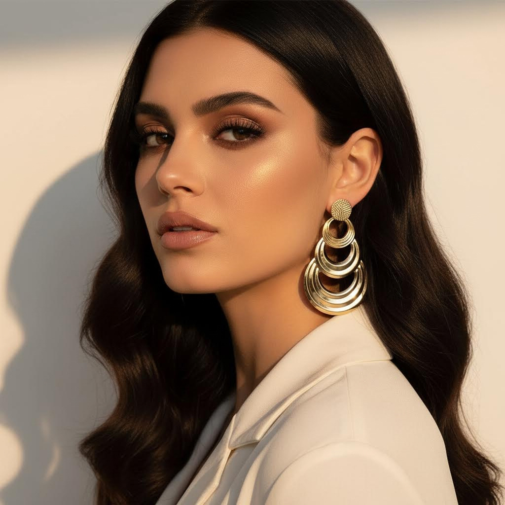 ULZZANG BELLA Multi-Layered Alloy Circle Earrings - Luxe Elegance