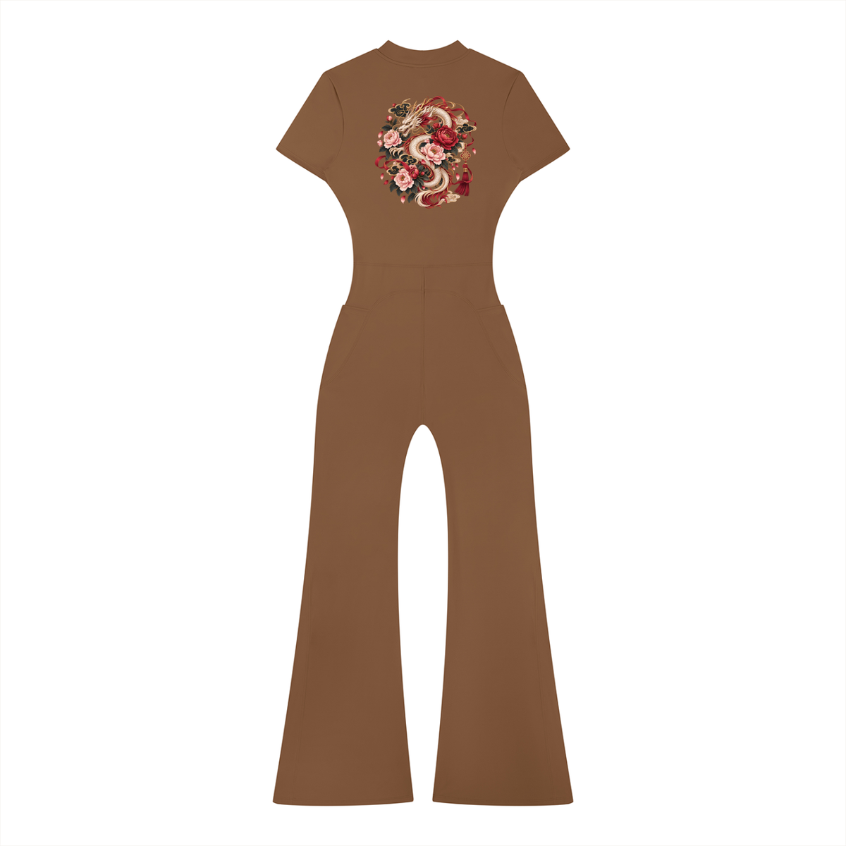Korean Dragon Quarter-Zip Flared Jumpsuit | ULZZANG BELLA