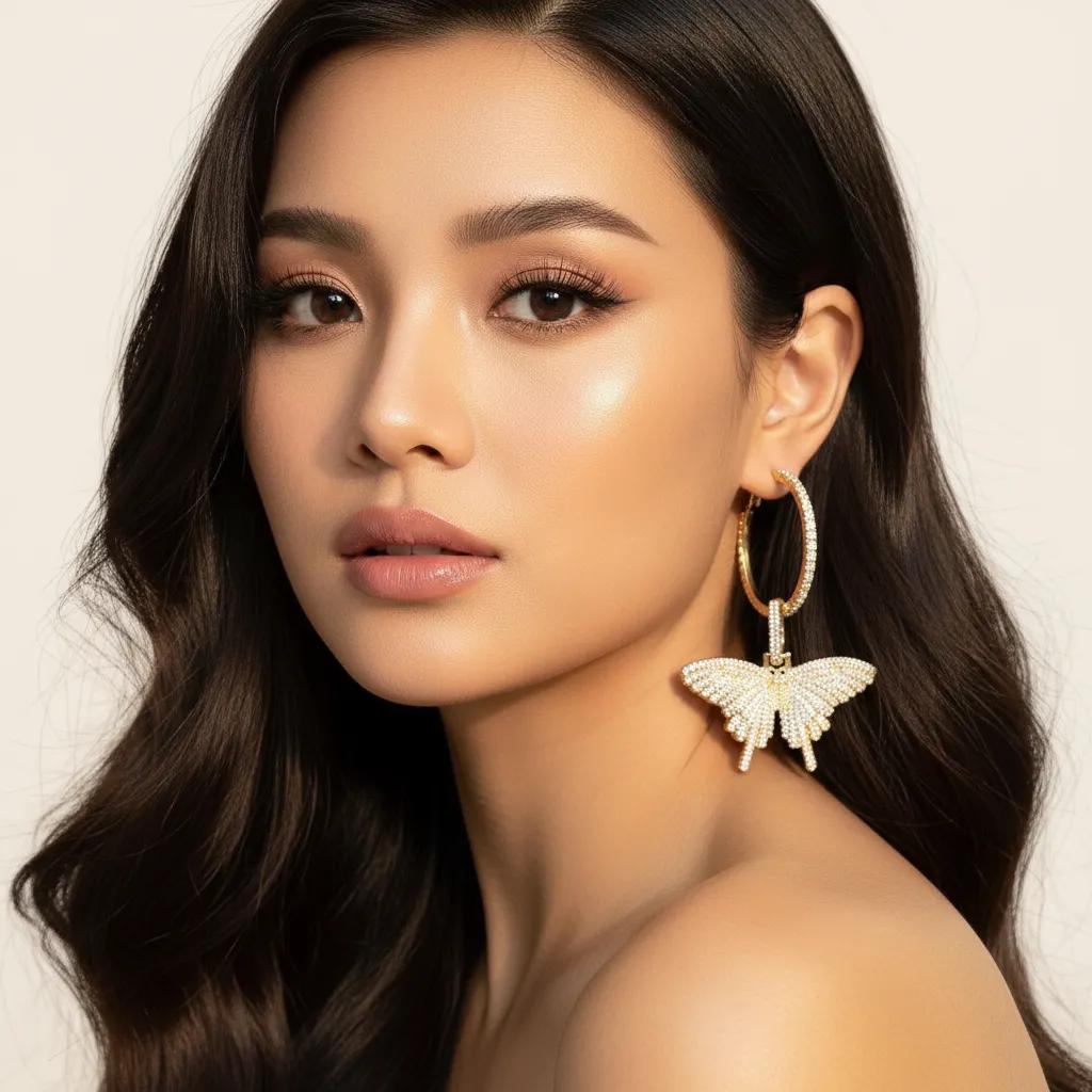 ULZZANG BELLA Gold Rhinestone Butterfly Earrings | Exquisite Luxury