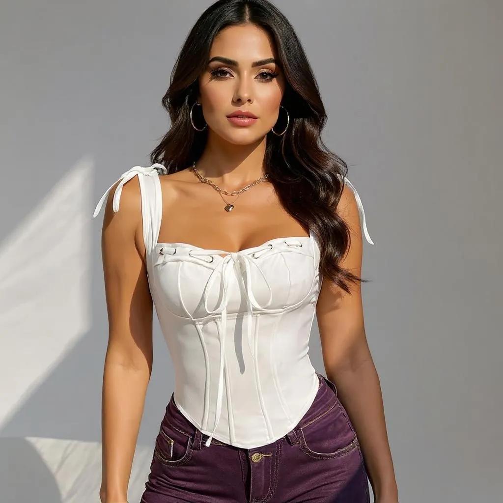 Elegante canotta bianca con fiocco a spina di pesce | ULZZANG BELLA