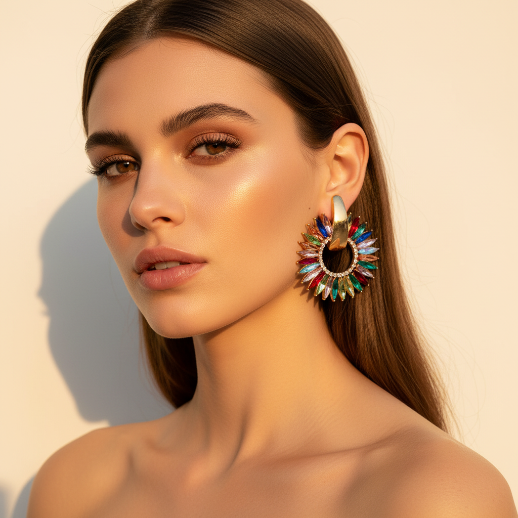 ULZZANG BELLA Crystal Hoop Earrings - Exquisite Luxury Elegance