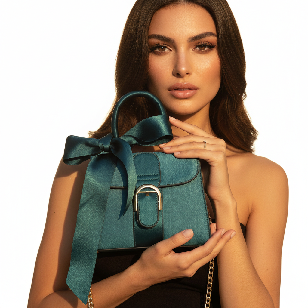 ULZZANG BELLA Velvet Bow-Accent Handbag | Opulent Luxury Bag