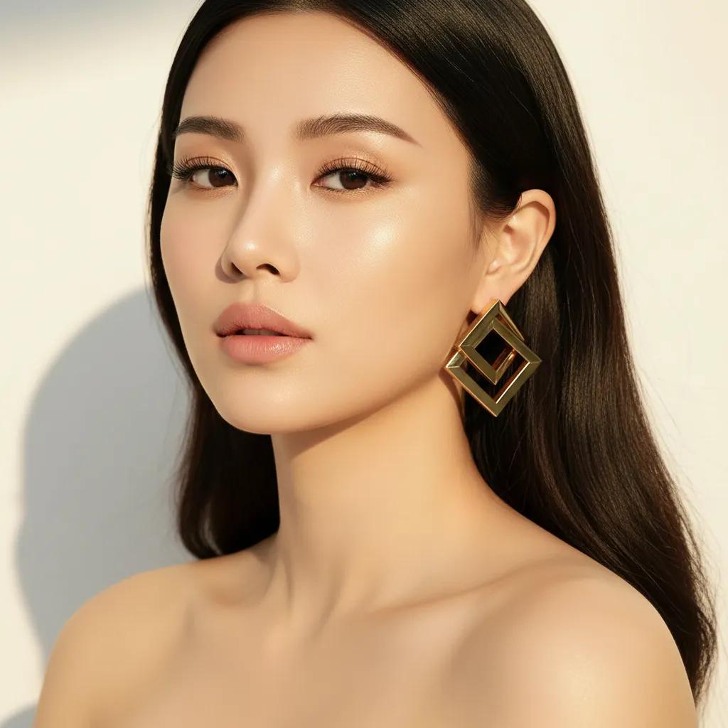 ULZZANG BELLA Trendy Geometric Punk Earrings - Luxurious Elegance