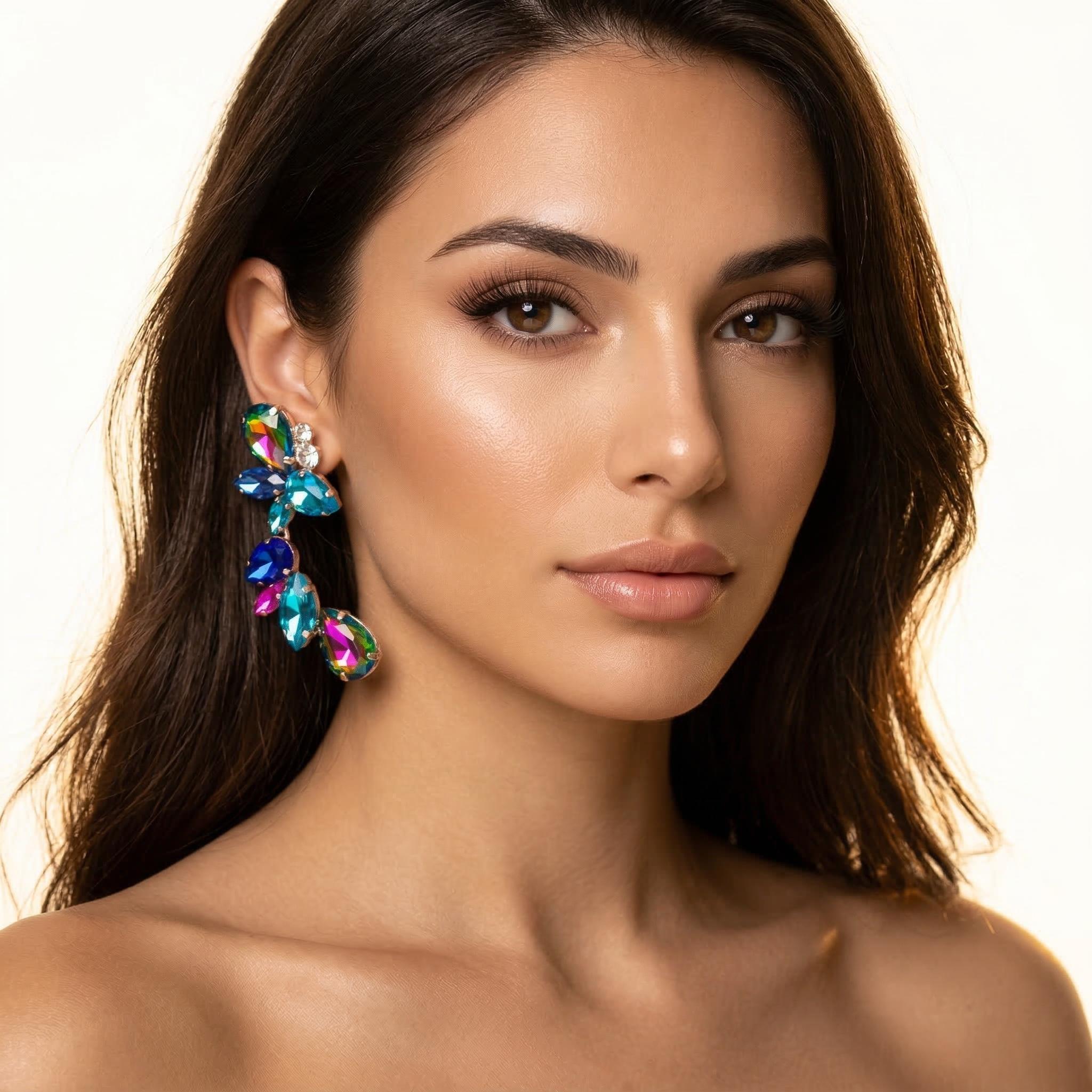 ULZZANG BELLA Floral Dangle Rhinestone Earrings - Timeless Luxury