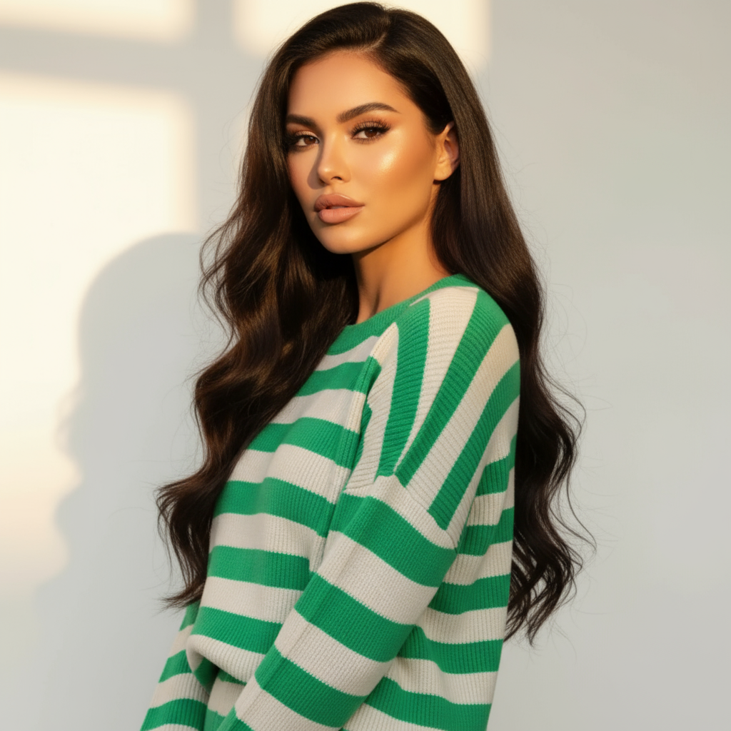 Chic Striped Round Neck Top and Shorts Sweater Set | ULZZANG BELLA