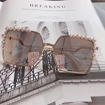 Pearlized Square Sun Shades: Luxurious Oversized Sunglasses for Women | ULZZANG BELLA
