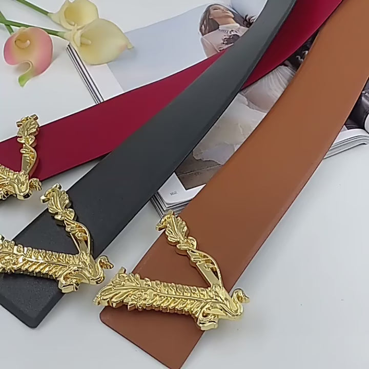 Luxury V-Shaped Wide Waist Seal Leather Belt for Women | ULZZANG BELLA