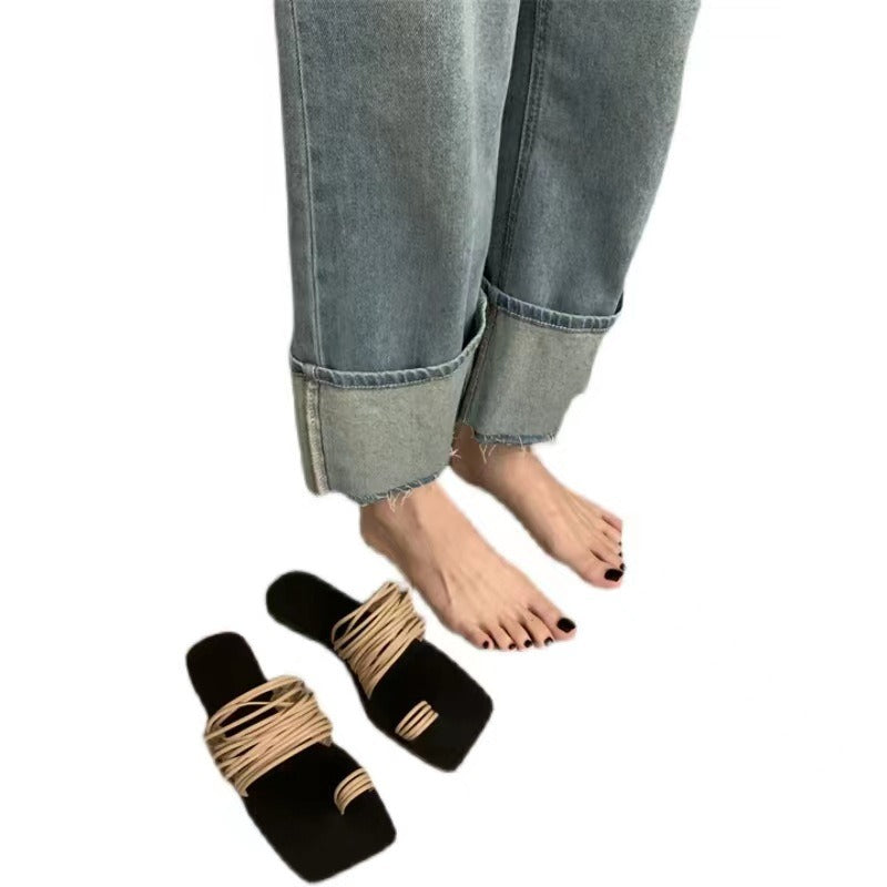Elegant Soft Leather Square Toe Slippers | ULZZANG BELLA
