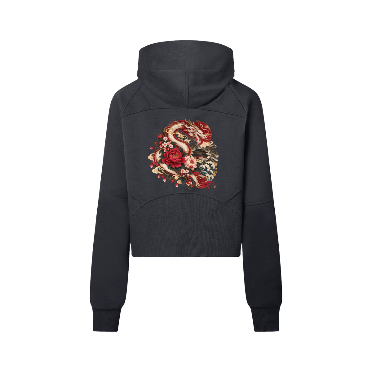ULZZANG BELLA Korean Dragon Cropped Half-Zip Hoodie | Bold Streetwear