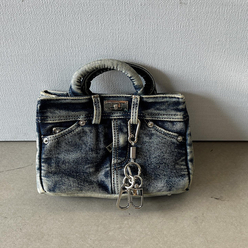 Vintage Denim Elegance Small Square Handbag | ULZZANG BELLA