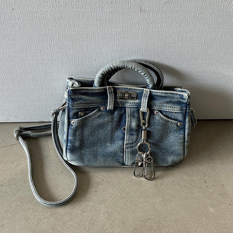 Vintage Denim Elegance Small Square Handbag | ULZZANG BELLA