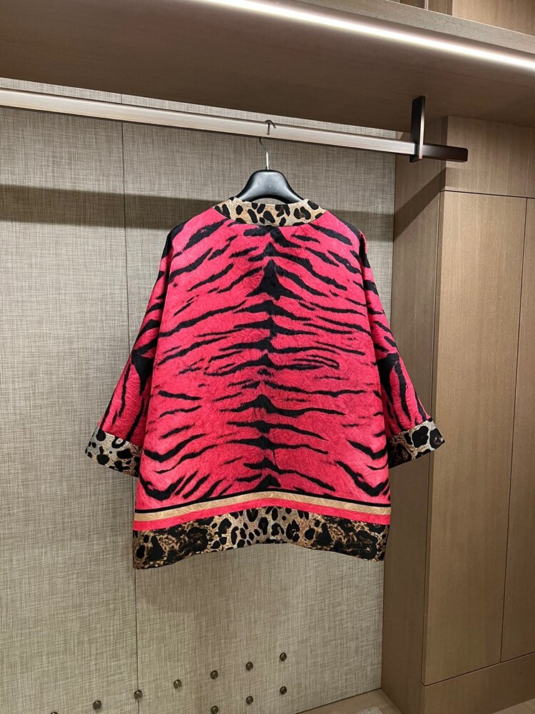 Leopard Jacquard Tiger Suit Jacket with Slim High Waist A-Line Skirt | ULZZANG BELLA