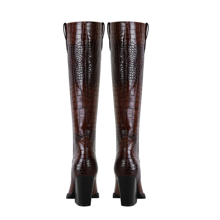 Pump Heel Pointed Toe Plaid Long Boots | ULZZANG BELLA