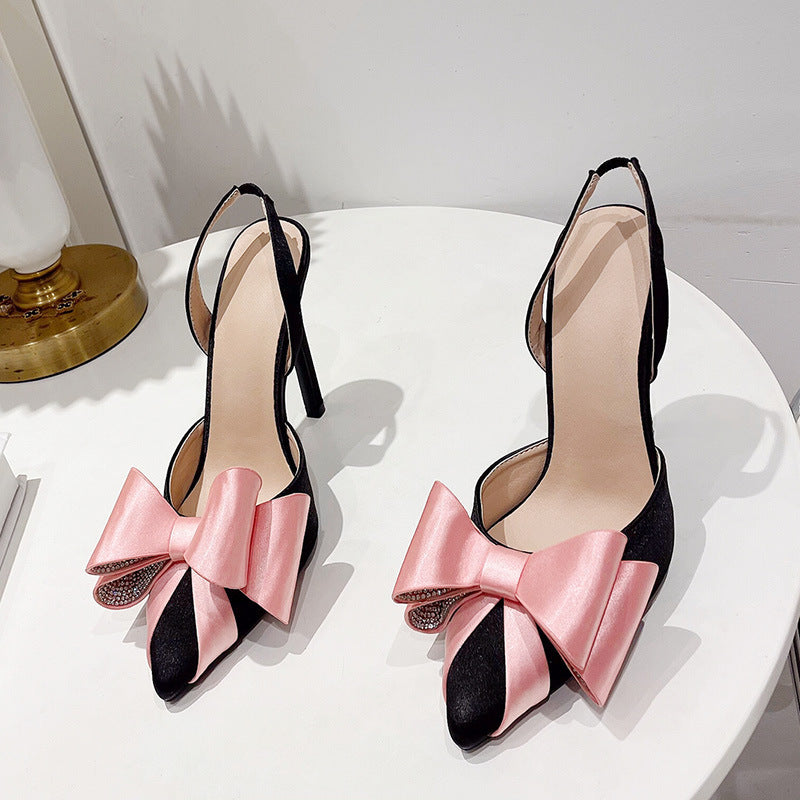 ULZZANG BELLA Pointed Bow Tie High Heels - Luxurious Elegance