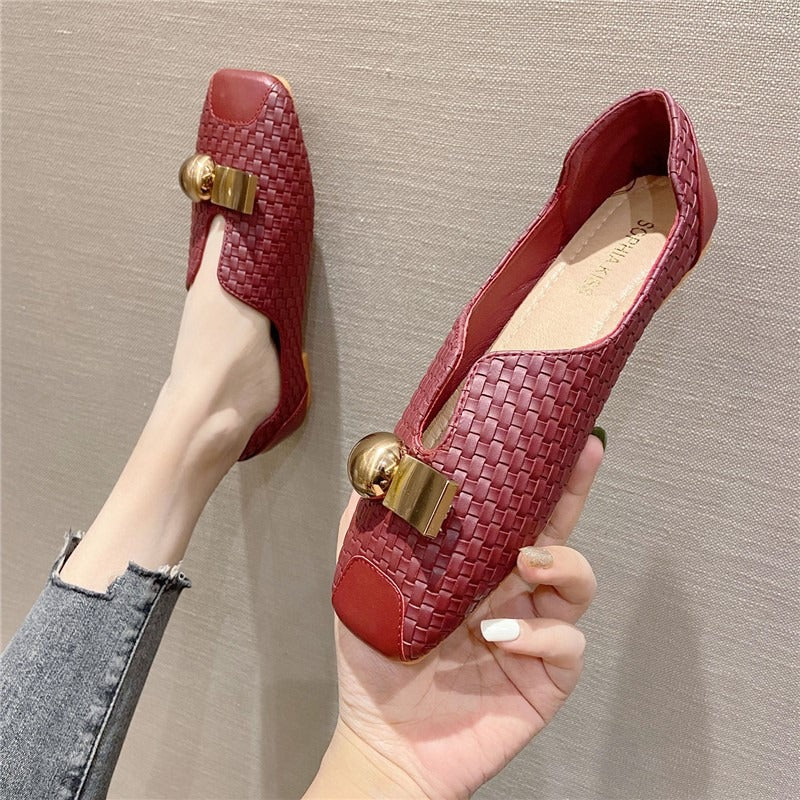 ULZZANG BELLA Square Toe Slip-On Flats - Timeless Luxury Style
