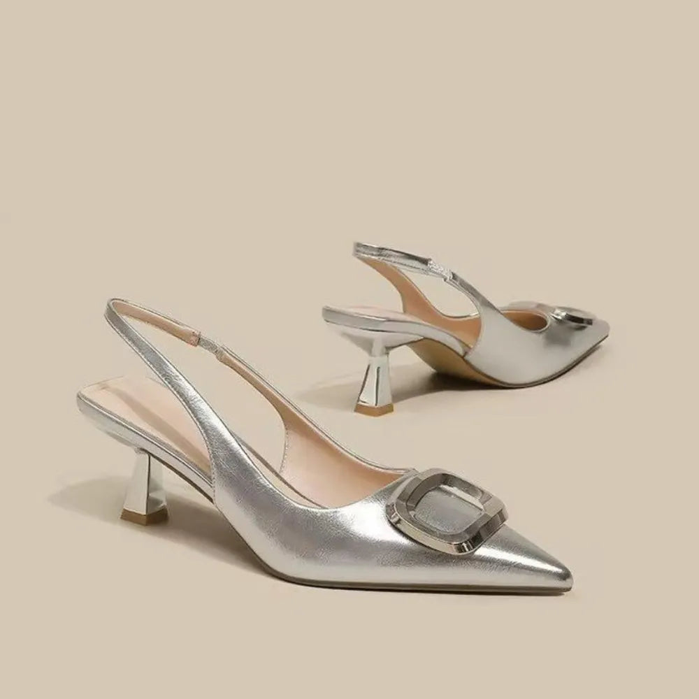Slingback Pointed Toe Pumps in Patent Leather | ULZZANG BELLA