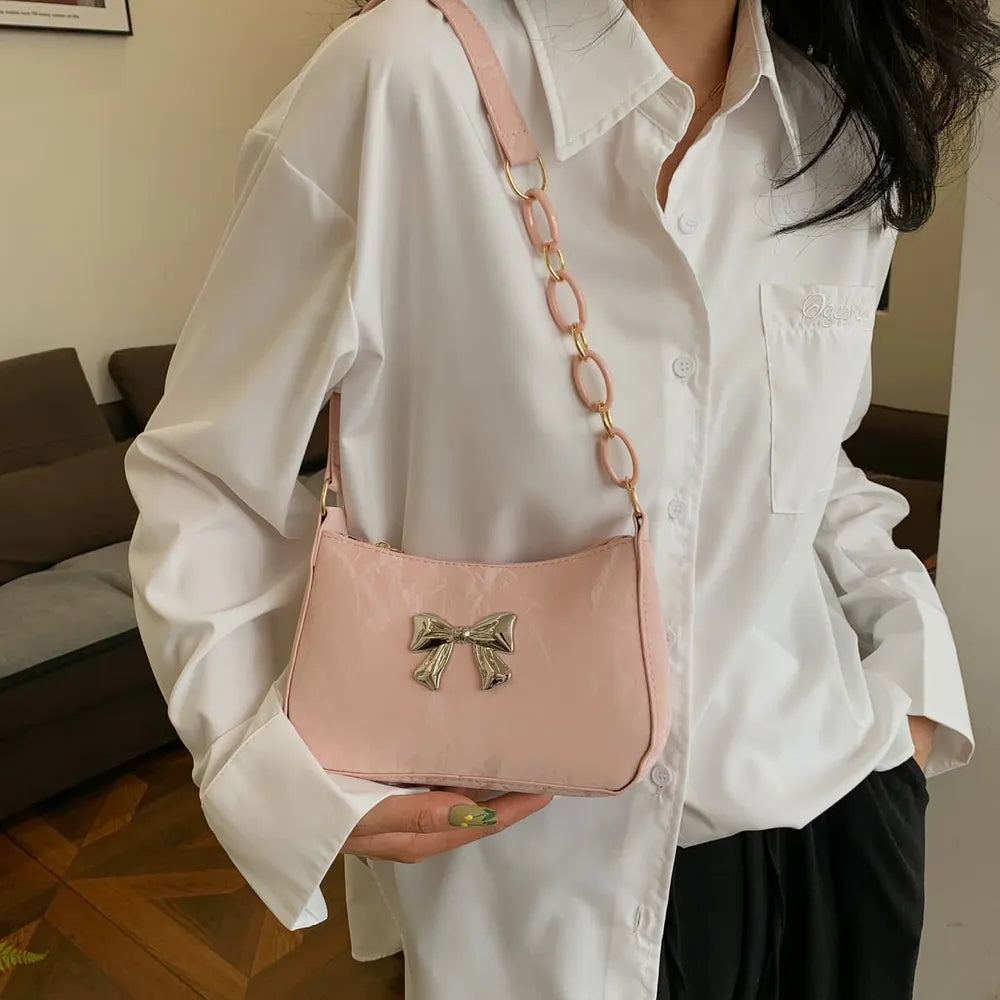 Elegantly Bowed PU Leather Crossbody Bag for the Modern Muse | ULZZANG BELLA